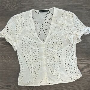 Zara White Eyelet Lace Top